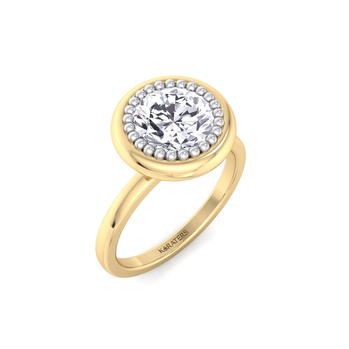 Halo Bezel Set Bubble with Round Shape Lab-Grown Diamond Engagement Ring Yellow Gold 14K 