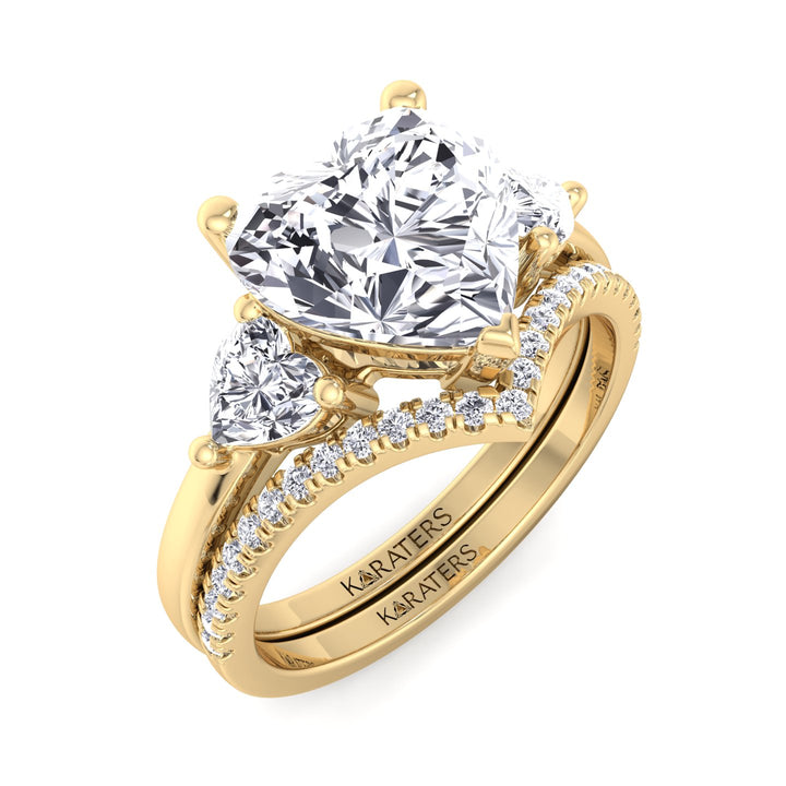 4.8CT Total Weight Heart Shape Lab Grown Diamond Wedding Set Yellow Gold 18K