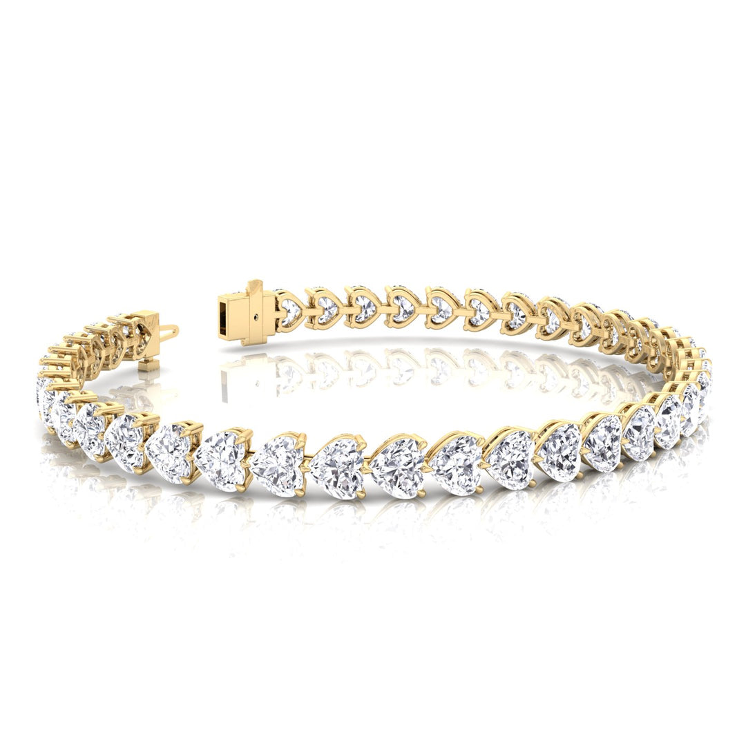 East to West Heart Shape Lab Grown Diamond Tennis Bracelet Yellow Gold 18K