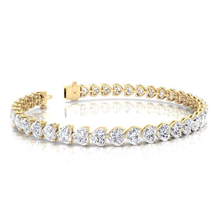 East to West Heart Shape Lab Grown Diamond Tennis Bracelet Yellow Gold 18K