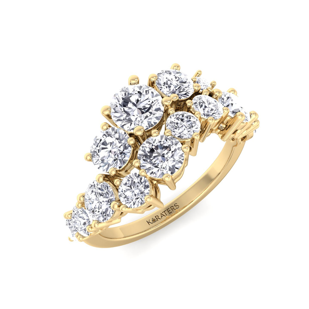 Clustered Graduated Round Shape Lab Grown Diamond Ring Yellow Gold 18K
