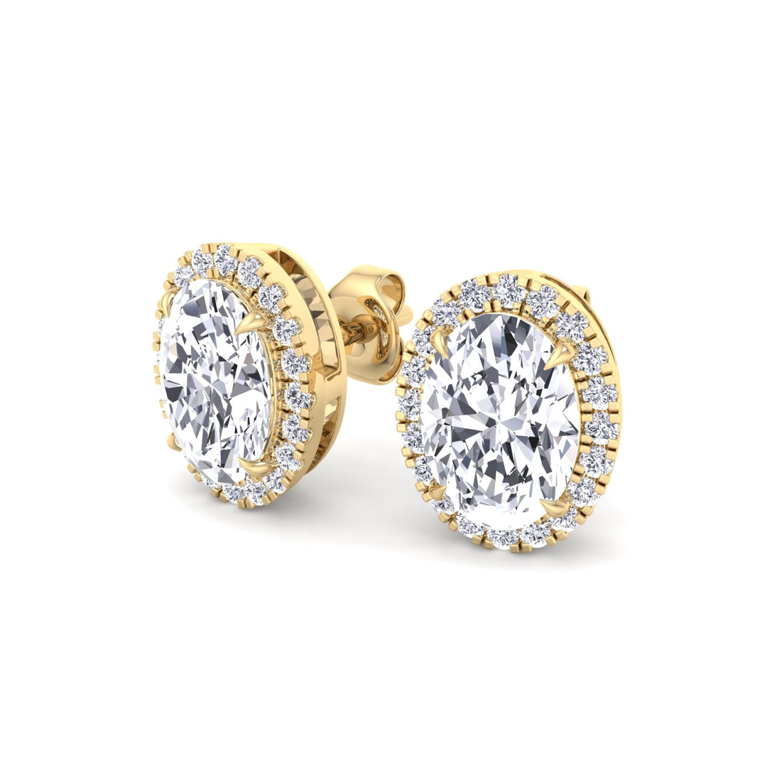 Oval Shape Lab Grown Diamond Halo Studs Yellow Gold