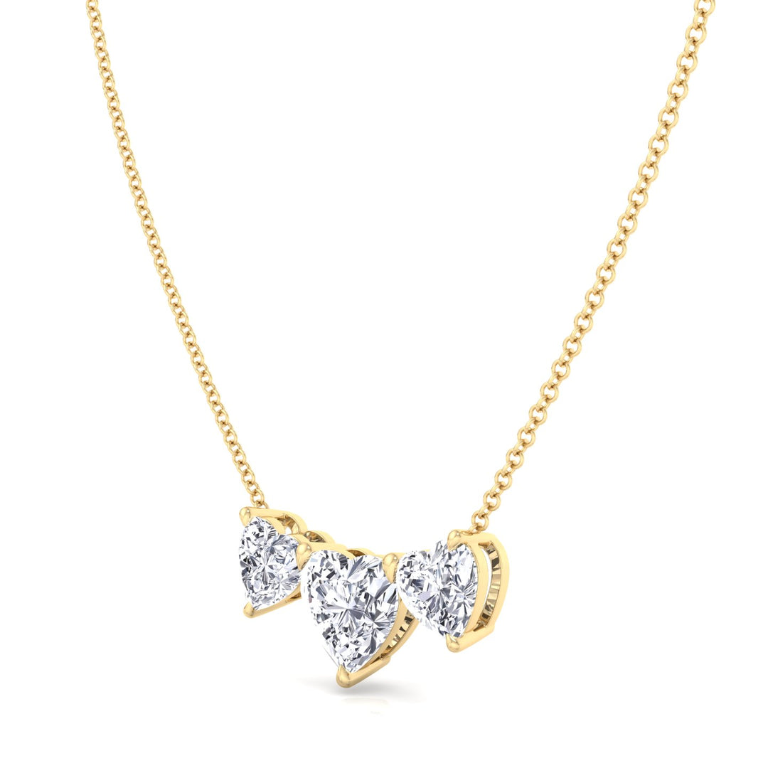 Triple Heart Shape Lab Grown Diamond Pendant Yellow Gold 14K
