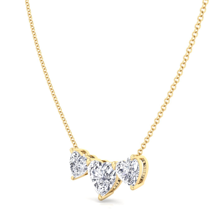 Triple Heart Shape Lab Grown Diamond Pendant Yellow Gold 14K