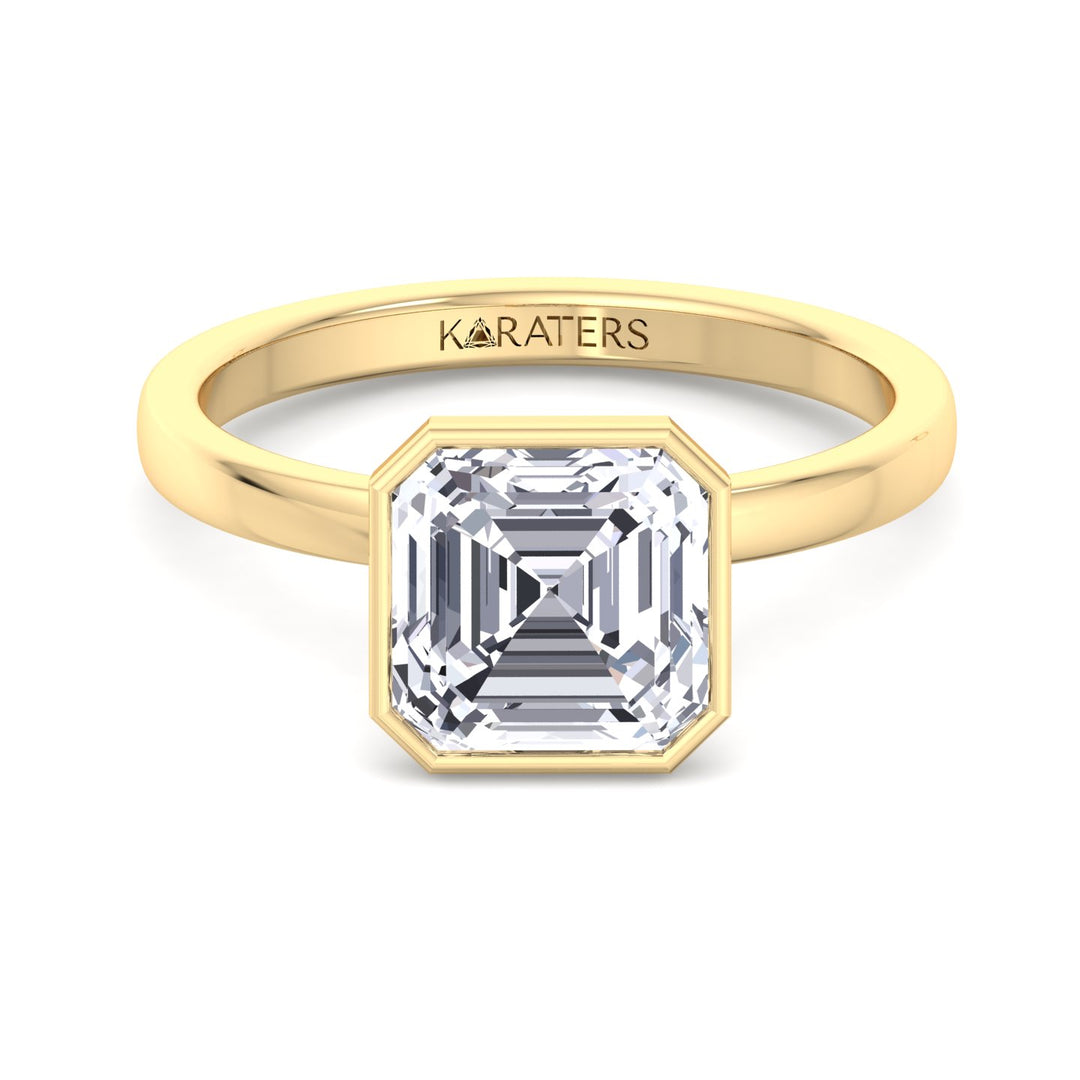 Asscher Cut Lab Grown Diamond Bezel Set Solitaire Engagement Ring