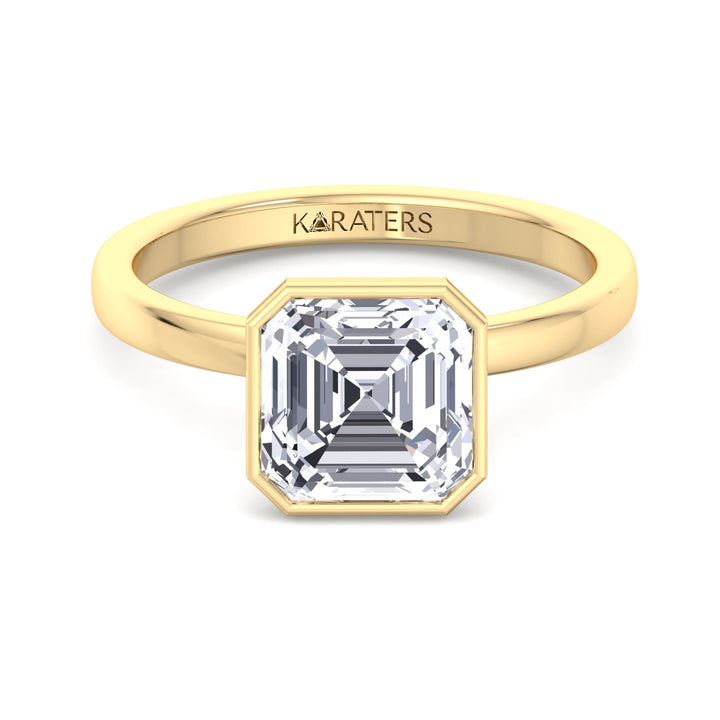Asscher Cut Lab Grown Diamond Bezel Set Solitaire Engagement Ring