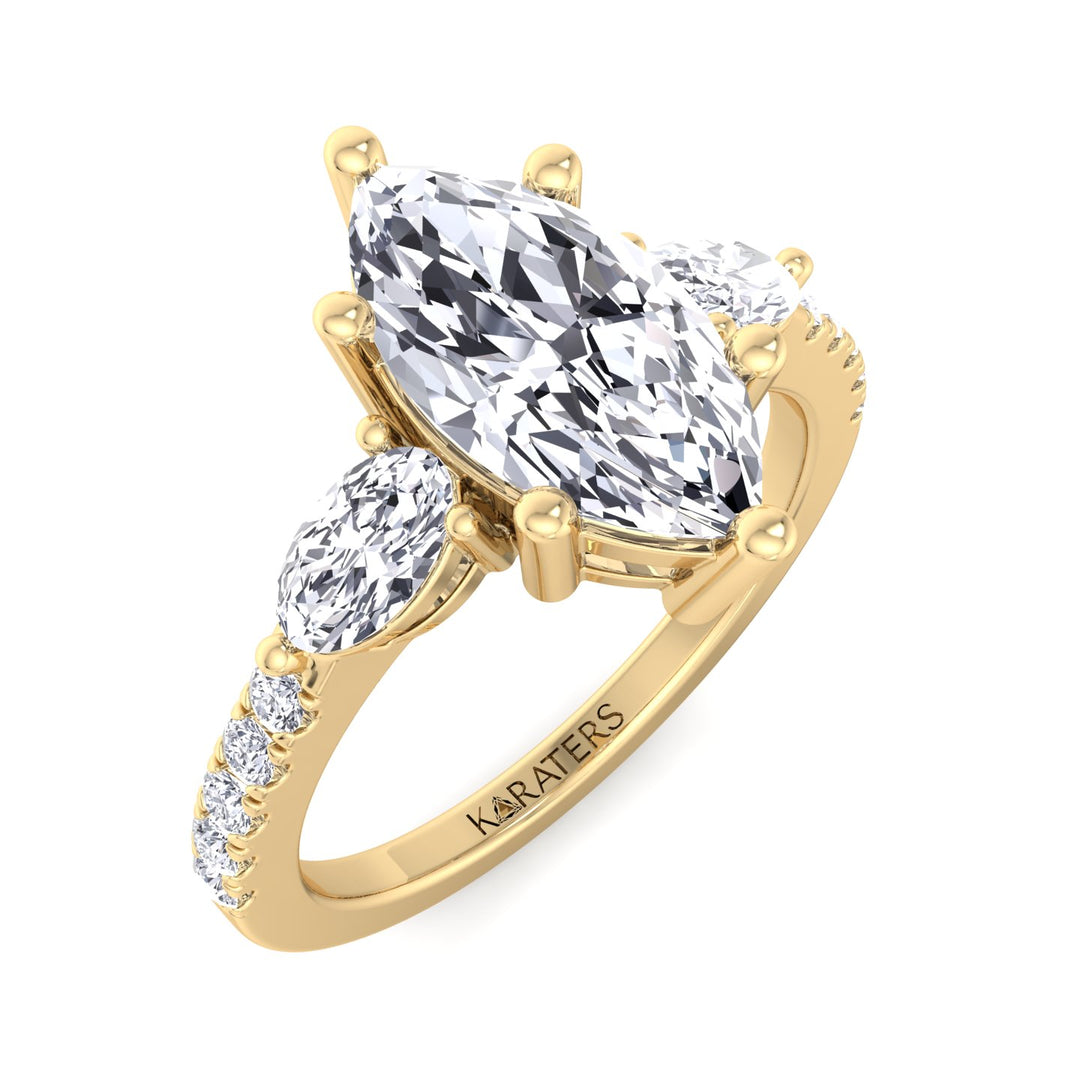 Marquise Cut Lab Grown Diamond Engagement Ring With Oval & Pave SideStones