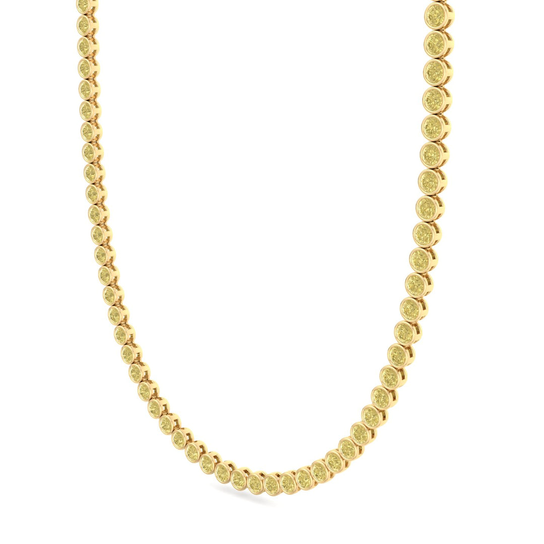 Bezel Set Fancy Yellow Lab Grown Diamond Tennis Necklace Yellow Gold 2