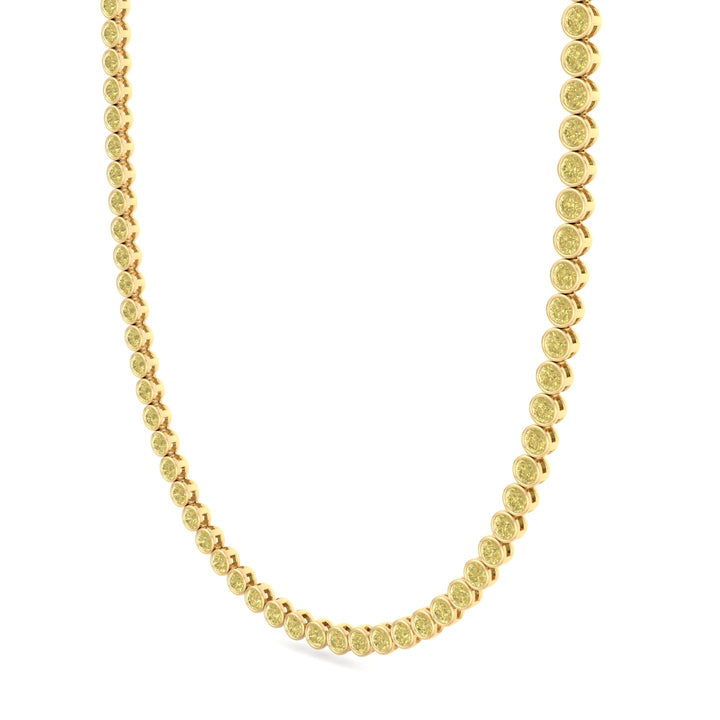 Bezel Set Fancy Yellow Lab Grown Diamond Tennis Necklace Yellow Gold 2