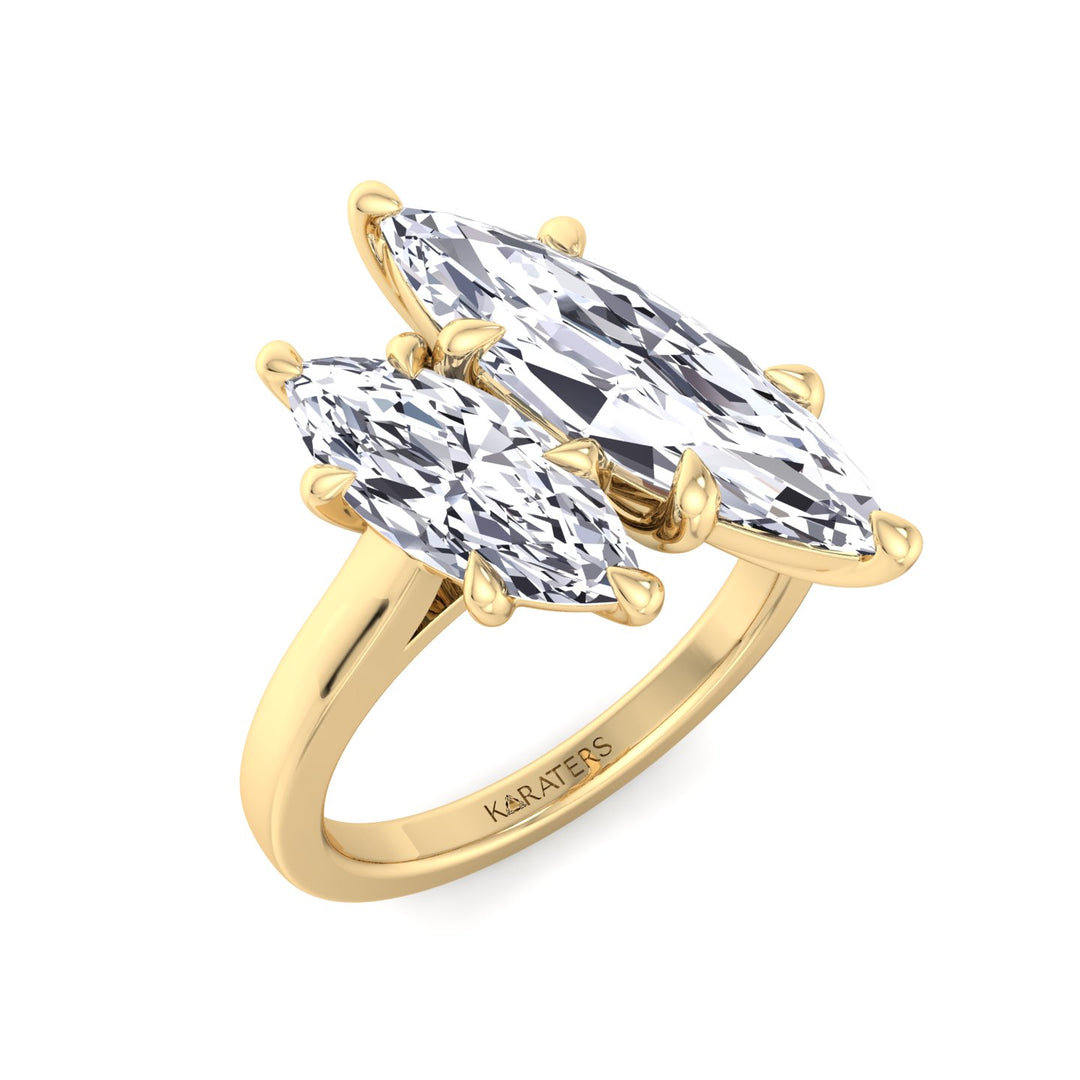 Marquise Cut Two-Stone Lab Grown Diamond Engagement Ring Yellow Gold 14K 