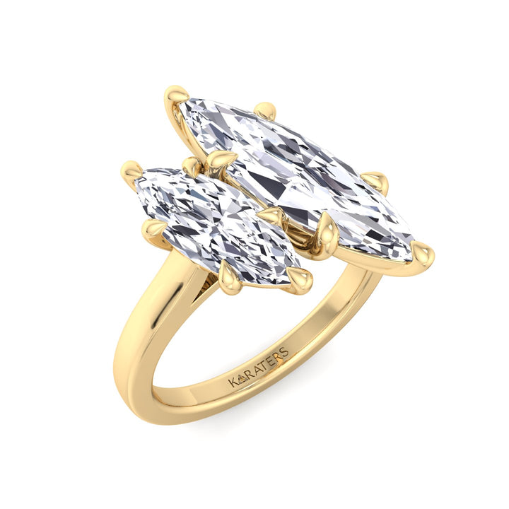 Marquise Cut Two-Stone Lab Grown Diamond Engagement Ring Yellow Gold 14K 
