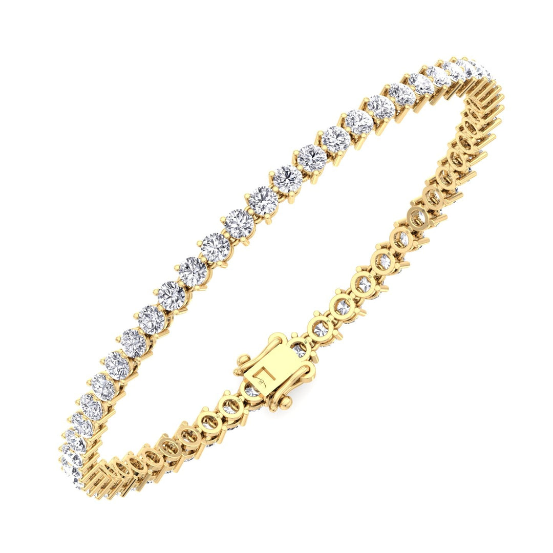 3 Prong Round Cut Lab Grown Diamond Tennis Bracelet 18K Solid Gold