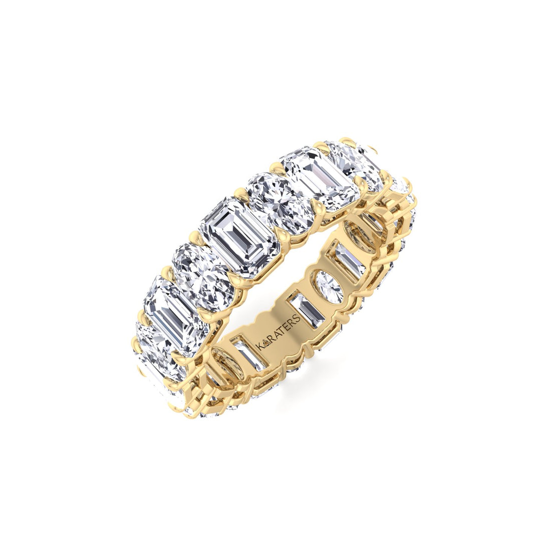 Alternating Emerald and Oval Shape Lab Grown Diamond Eternity Band Yellow Gold 18K