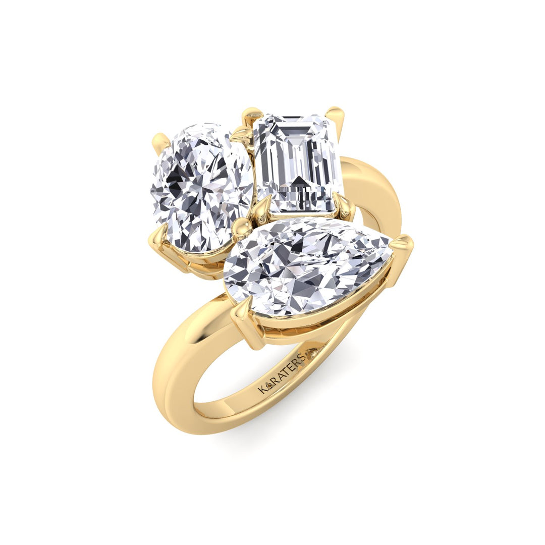 Toi et Moi Three Stone - Pear, Oval & Round Lab Grown Diamond Engagement Ring Yellow Gold 18K