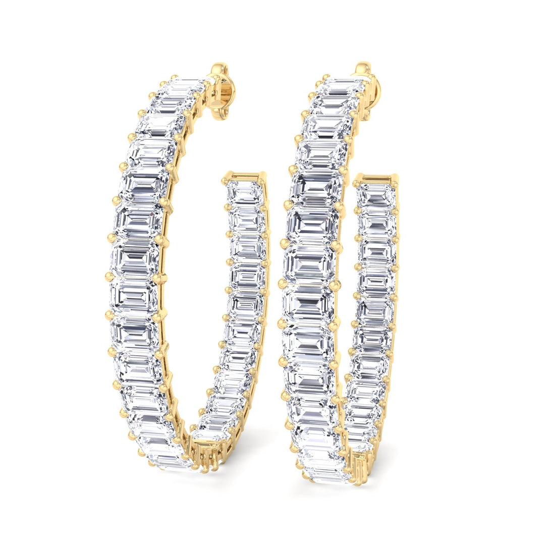Emerald-Cut Lab Grown Diamond Hoops Yellow Gold 18K