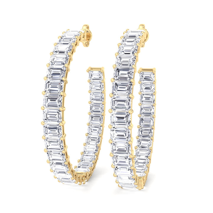 Emerald-Cut Lab Grown Diamond Hoops Yellow Gold 18K