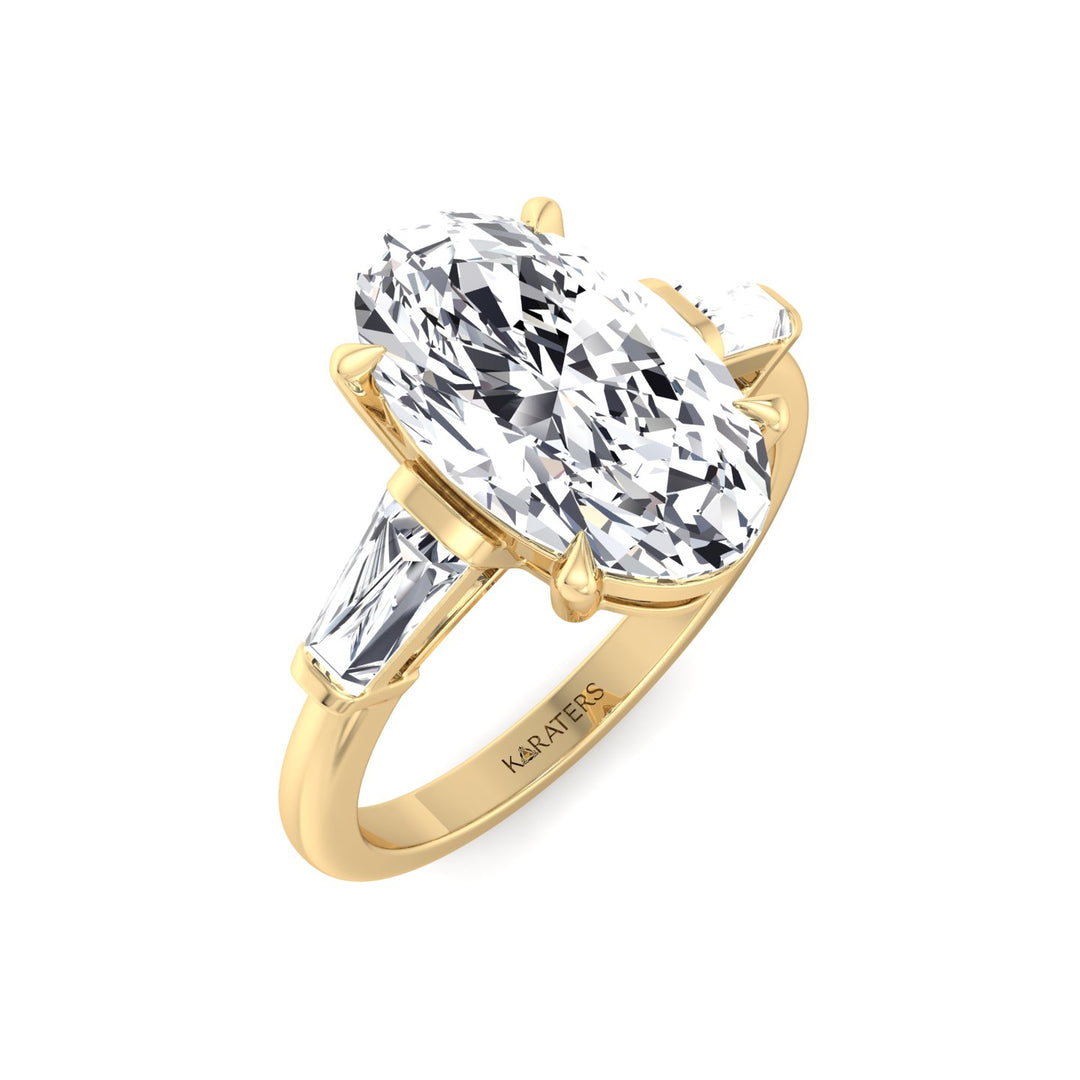 Moval Lab-Grown Diamond Engagement Ring with Tapered Baguette Sidestones Yellow Gold 18K 