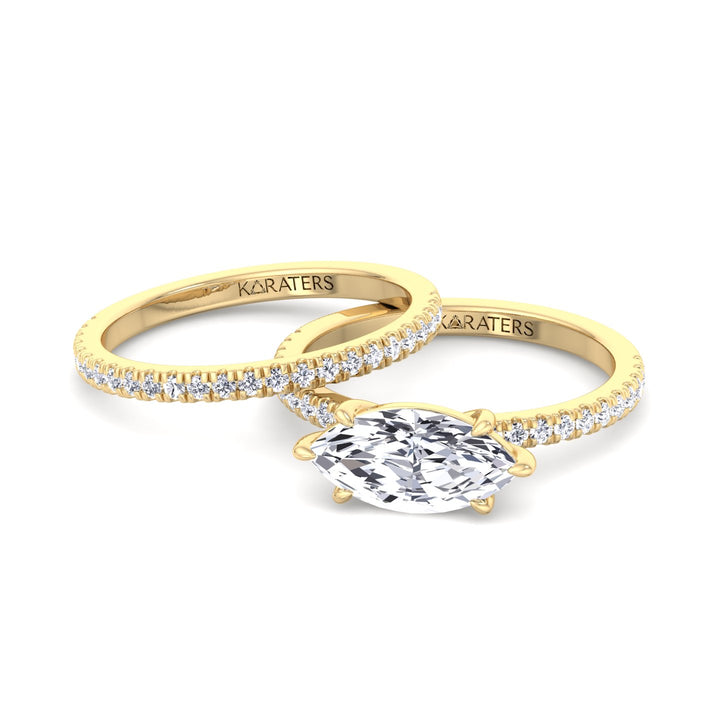3.80CT Total Weight Marquise Shape Lab Grown Diamond Wedding Set Yellow Gold 14K