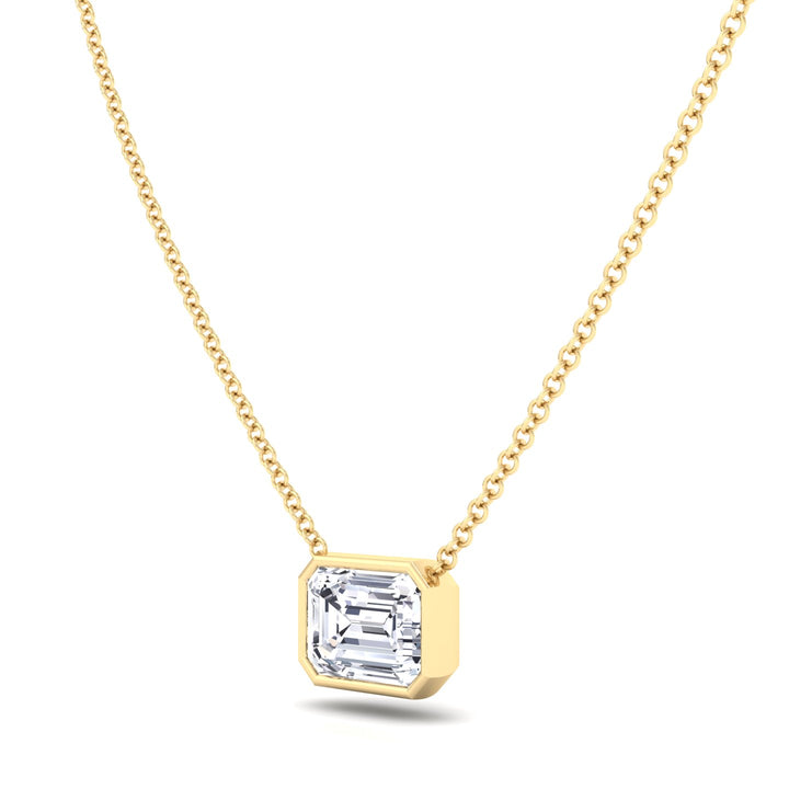 Emerald Shape Bezel Set Lab Grown Diamond Pendant Yellow Gold 14K
