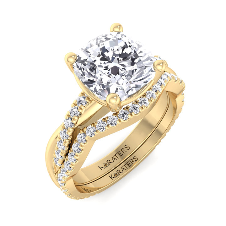 4.5CT Total Weight Cushion Cut Lab Grown Diamond Wedding Set Yellow Gold 18K