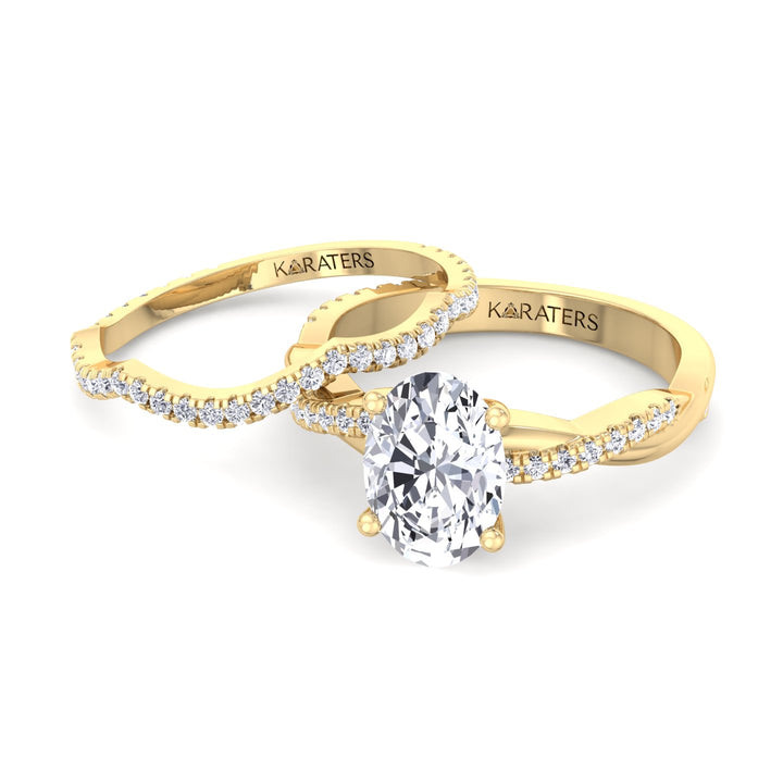 3.63CT Total Weight Oval with Oval Side Stones Grown Diamond Wedding Set Yellow Gold 14K