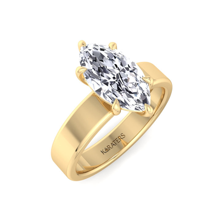 Marquise Shape Lab Grown Diamond Engagement Ring with Wide Band Yellow Gold 14K 