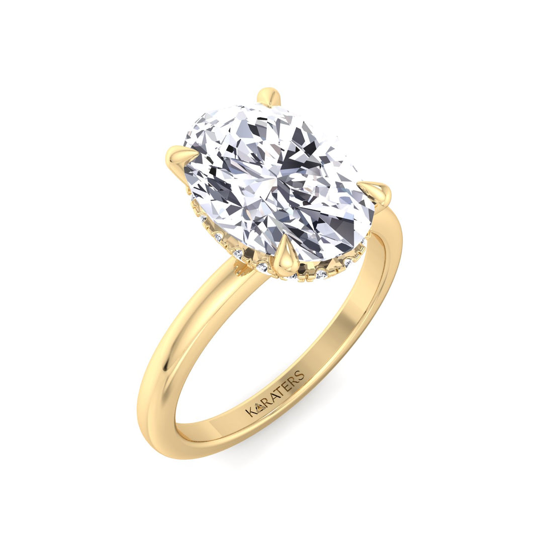 Invisible Halo Oval Shape Solitaire Lab-Grown Diamond Engagement Ring Yellow Gold 14K 