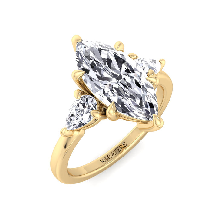 Marquise Shape Lab-Grown Diamond Engagement Ring with Pear Sidestones