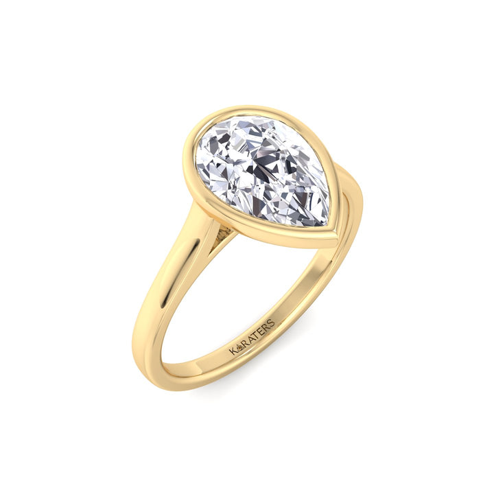 Bezel Set Pear Shape Lab-Grown Diamond Engagement Ring Yellow Gold 14K
