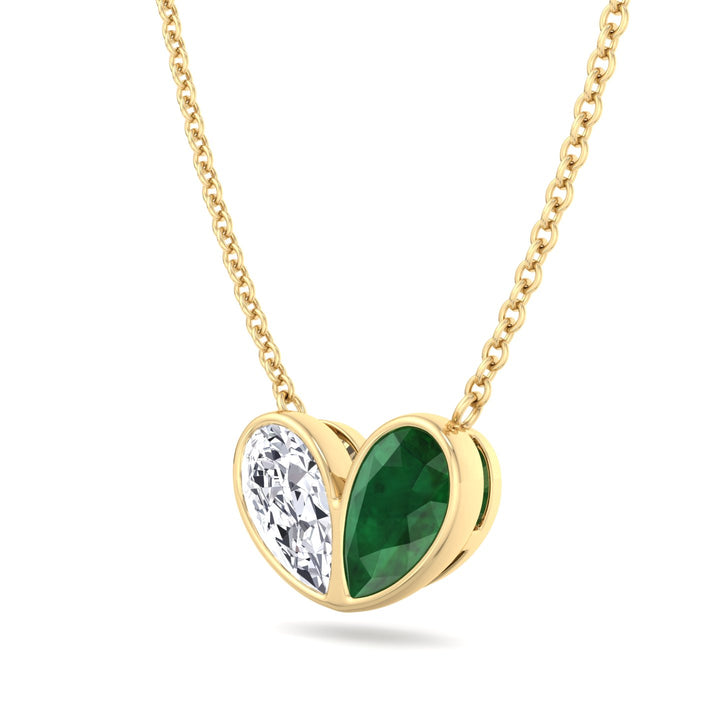 Pear Shape Green Emerald and Lab Grown Diamond Pendant Necklace-Yellow Gold- 2CT