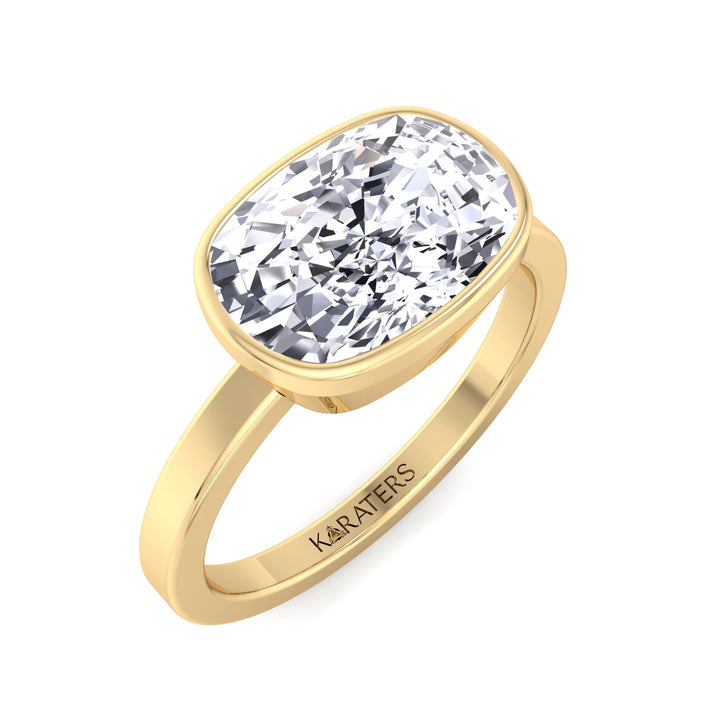 Elongated Cushion Cut East West Lab Grown Diamond Bezel Engagement Ring