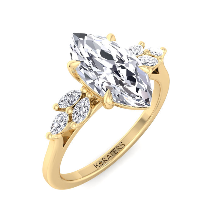 Kerbel - Marquise Cut Solitaire Lab Grown Diamond Engagement Ring Marquise Triple SideStones