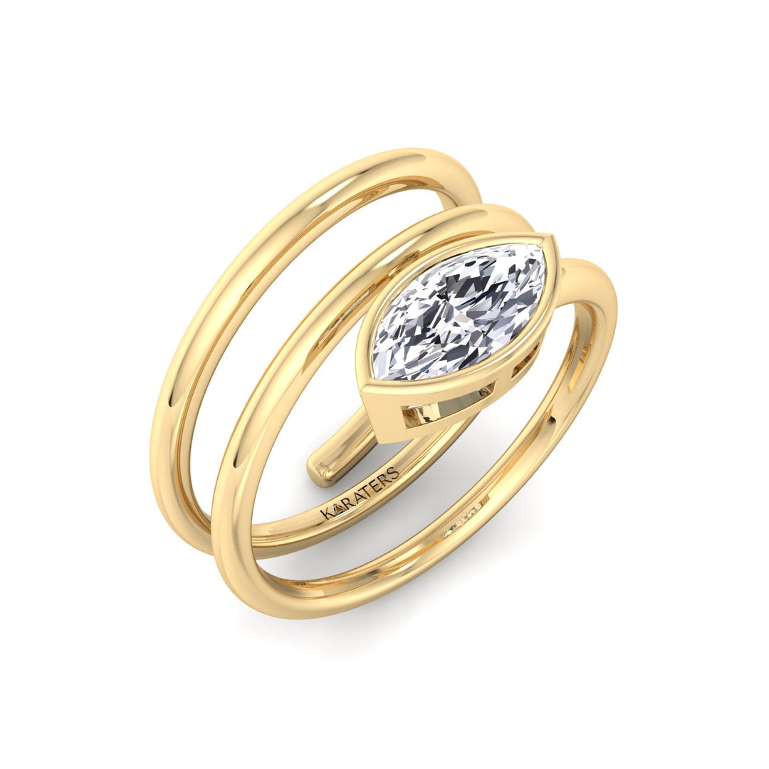 Spiral Bezel Set Marquise-Cut Lab Grown Diamond Ring Yellow Gold 18K