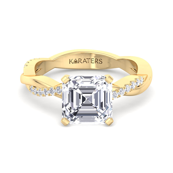 Asscher Cut Lab Grown Diamond Engagement Ring with Twist SideStone Band