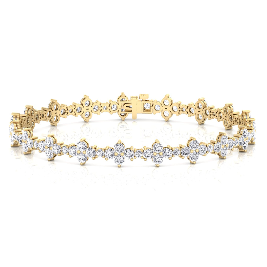 Round Floral Lab Grown Diamond Tennis Bracelet YG 2