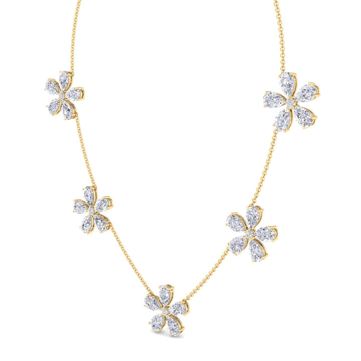 Five Flower Lab Grown Diamond Necklace Yellow Gold 14K