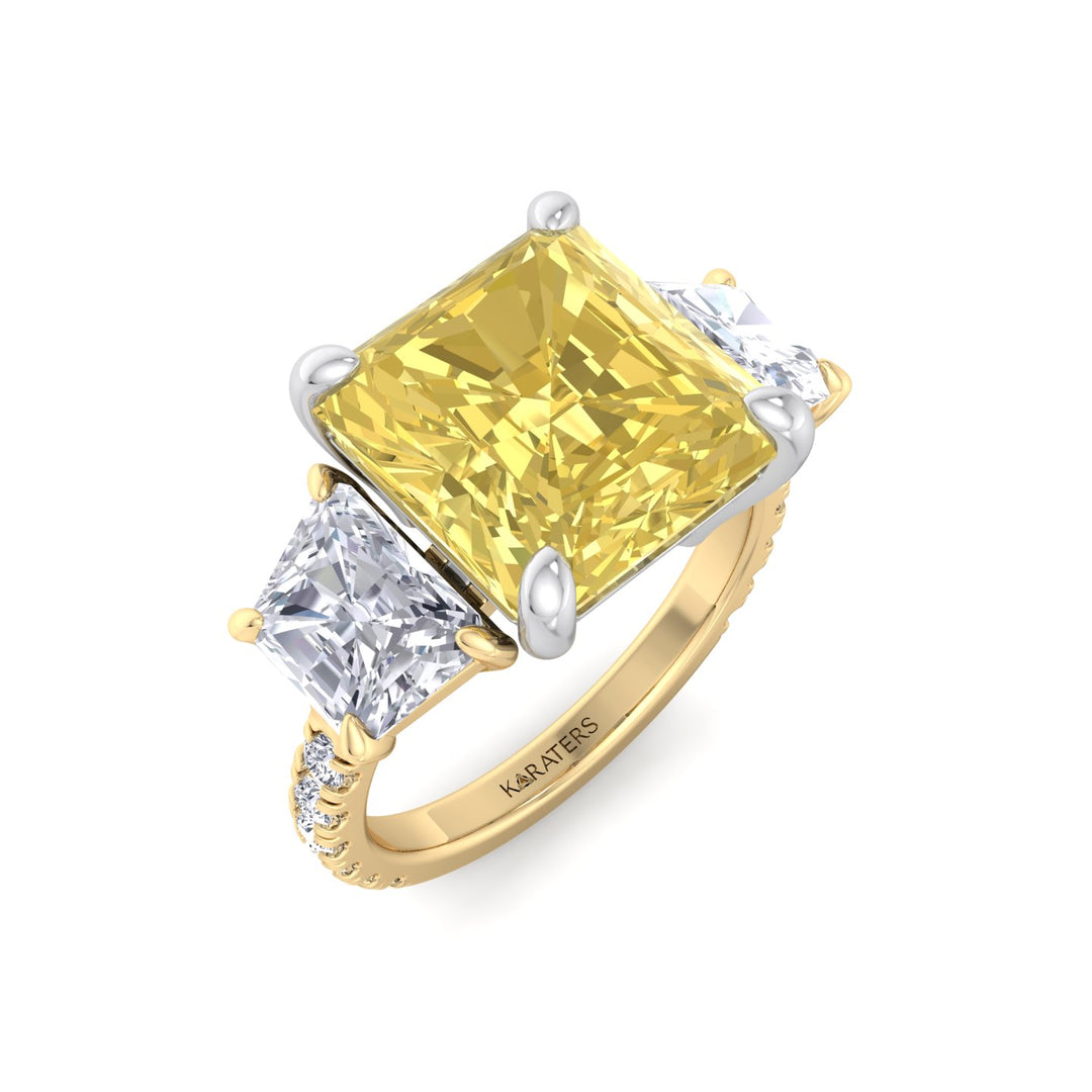 Fancy Yellow Radiant Cut Lab-Grown Diamond Engagement Ring with Pave Sidestones Yellow Gold 18K