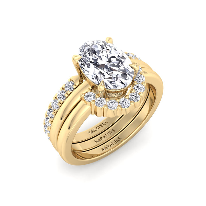 3.95CT Total Weight Oval Shape Lab Grown Diamond Wedding Set Yellow  Solid Gold 14K 18K