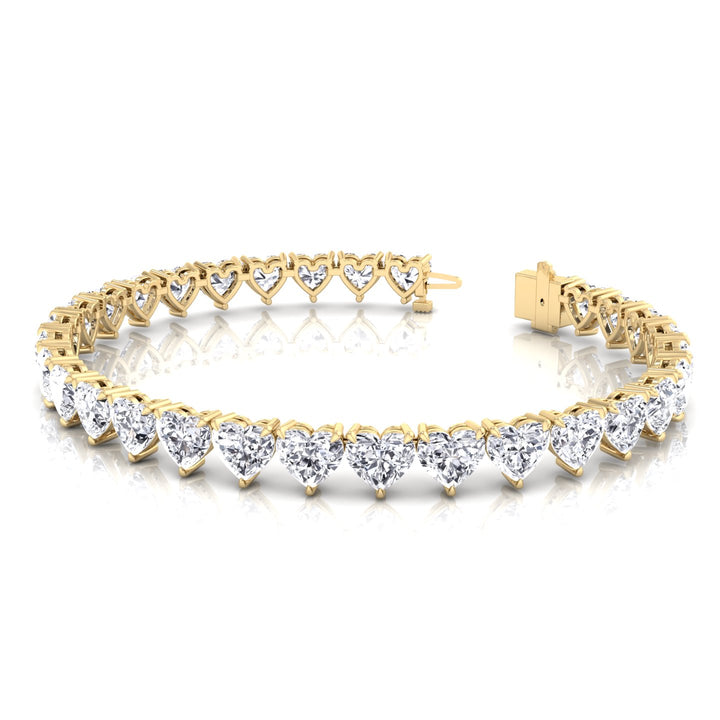 Heart Shape Lab Grown Diamond Tennis Bracelet Yellow Gold 18K