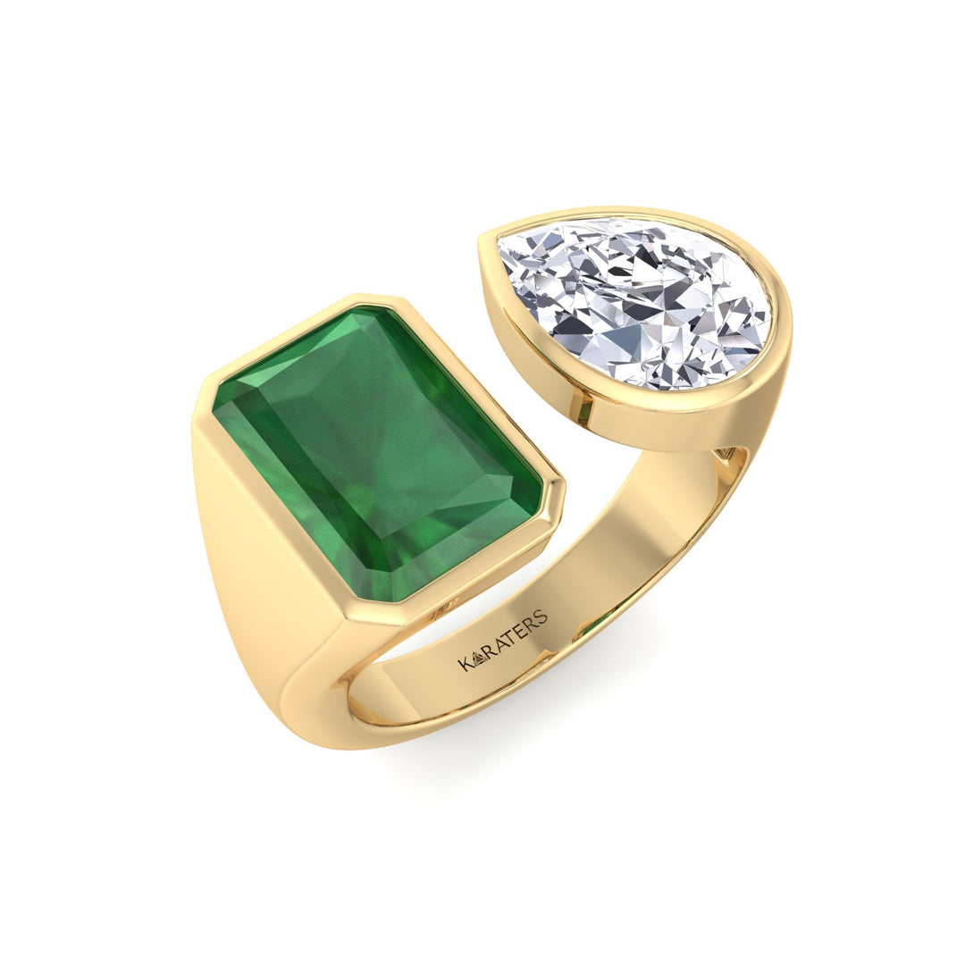 YG Radiant Green Emerald and Pear Shape Bezel Set Lab Grown Diamond side view