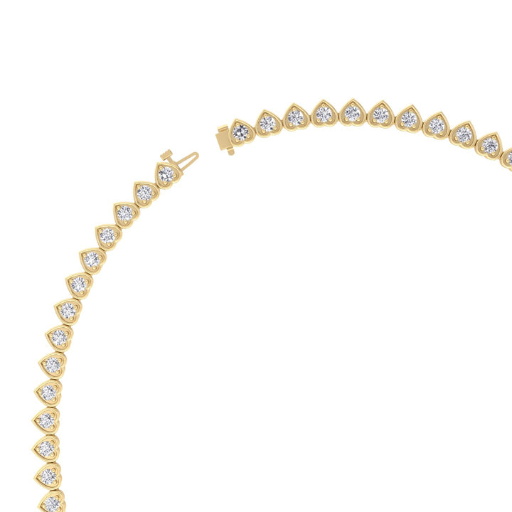 Heart Shape Bezel Set Lab Grown Diamond Tennis Necklace Yellow Gold double safety clasp