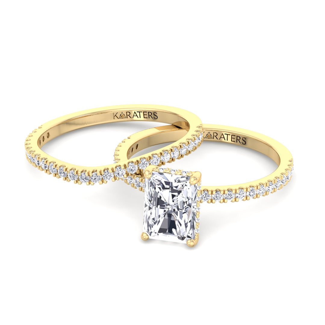 3.80CT Total Weight Radiant Cut Lab Grown Diamond Wedding Set Yellow Gold 14K