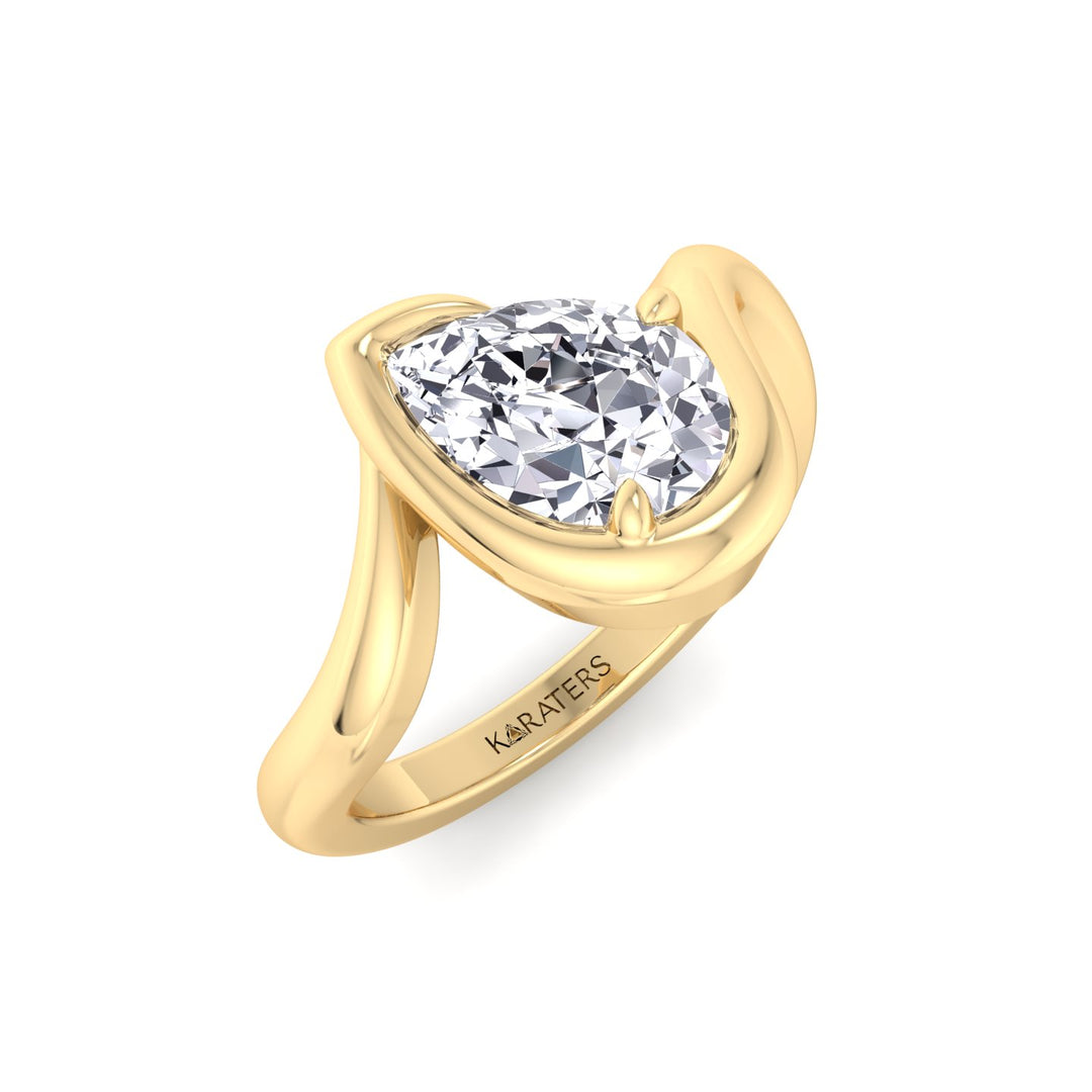 Pear Shape Lab Grown Diamond Twist Band Engagement Ring YG
