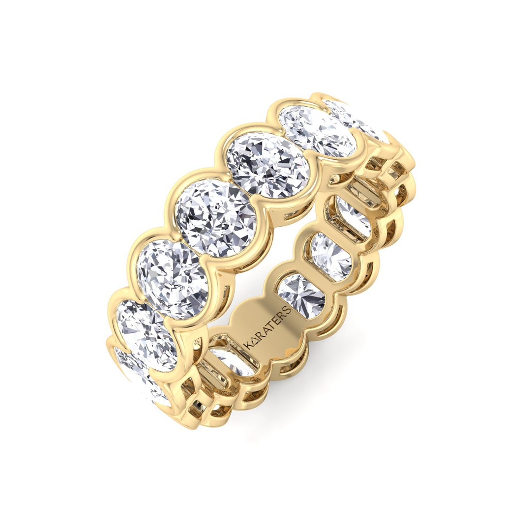 Oval Shape Half Bezel Lab Grown Diamond Eternity Band Yellow Gold 18K