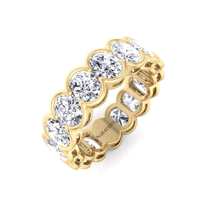 Oval Shape Half Bezel Lab Grown Diamond Eternity Band Yellow Gold 18K