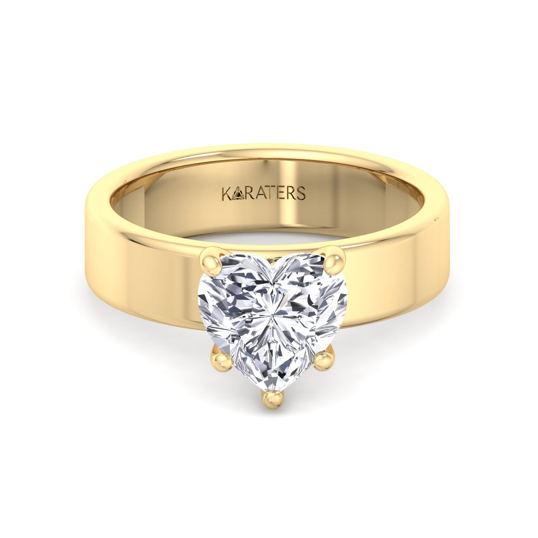 Heart Shape Lab Grown Diamond Engagement Ring with Wide Band Yellow Gold 18K
