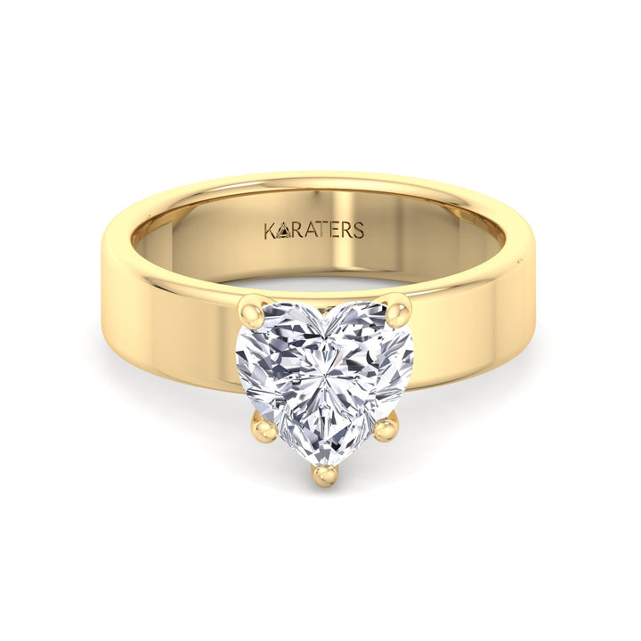 Heart Shape Lab Grown Diamond Engagement Ring with Wide Band Yellow Gold 18K