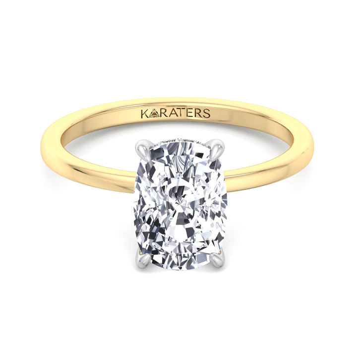 Two Tone Elongated Cushion Cut Solitaire Lab-Grown Diamond Engagement Ring