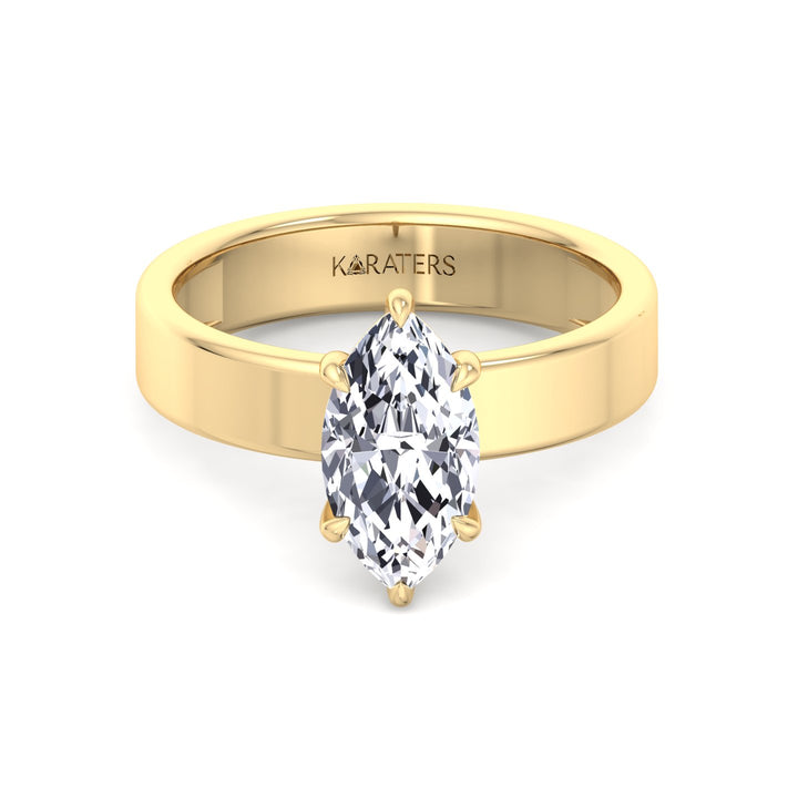 Marquise Shape Lab Grown Diamond Engagement Ring with Wide Band Yellow Gold 18K