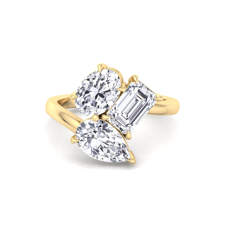 Toi et Moi Three Stone - Pear, Oval & Round Lab Grown Diamond Engagement Ring Yellow Gold 14K 